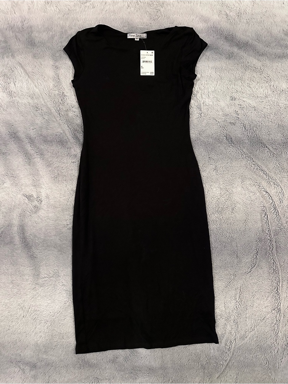 Velvet Torch Black Cap-Sleeve Midi Bodycon Dress NWT Size M